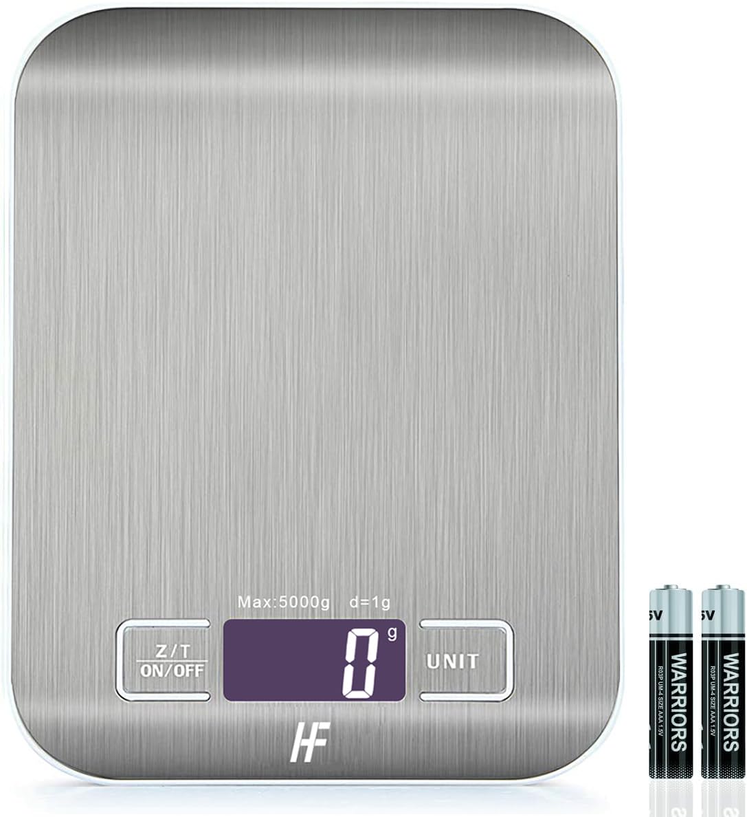 HomeFashion 5kg 1g 11lb Digital Kitchen Scales Food Scale with stainless steel Platform Electronic Cooking Backlit LCD Display Multifunction for Home and Office Use