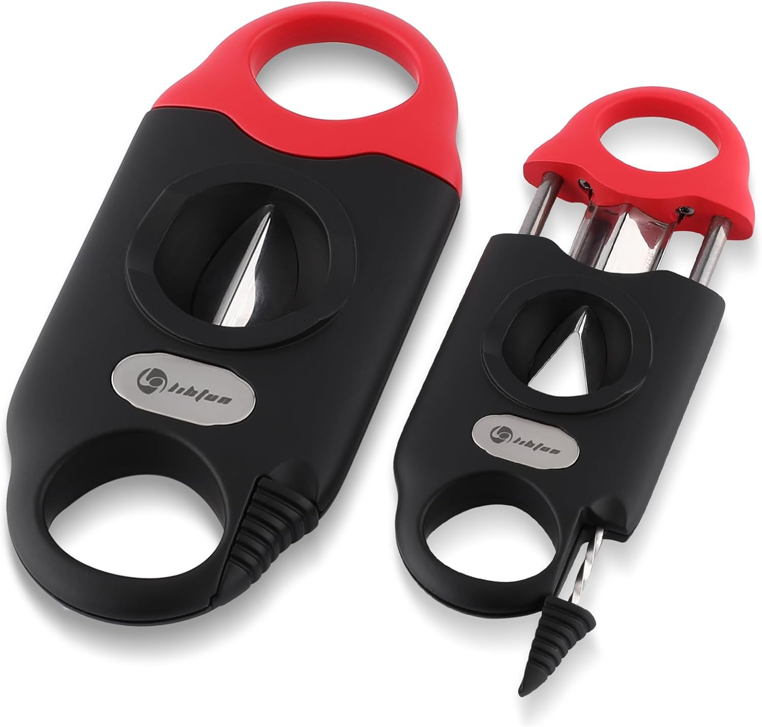 Cigar Cutter V Cut with Cigar Draw Enhancer 2 Cigar Holders, Stainless Steel Cigar Cutter, 3-in-1 Cigar Accessories, Father's Day Christmas Cigar Gifts, Cuts Up to 60 Gauge (Black-Red)