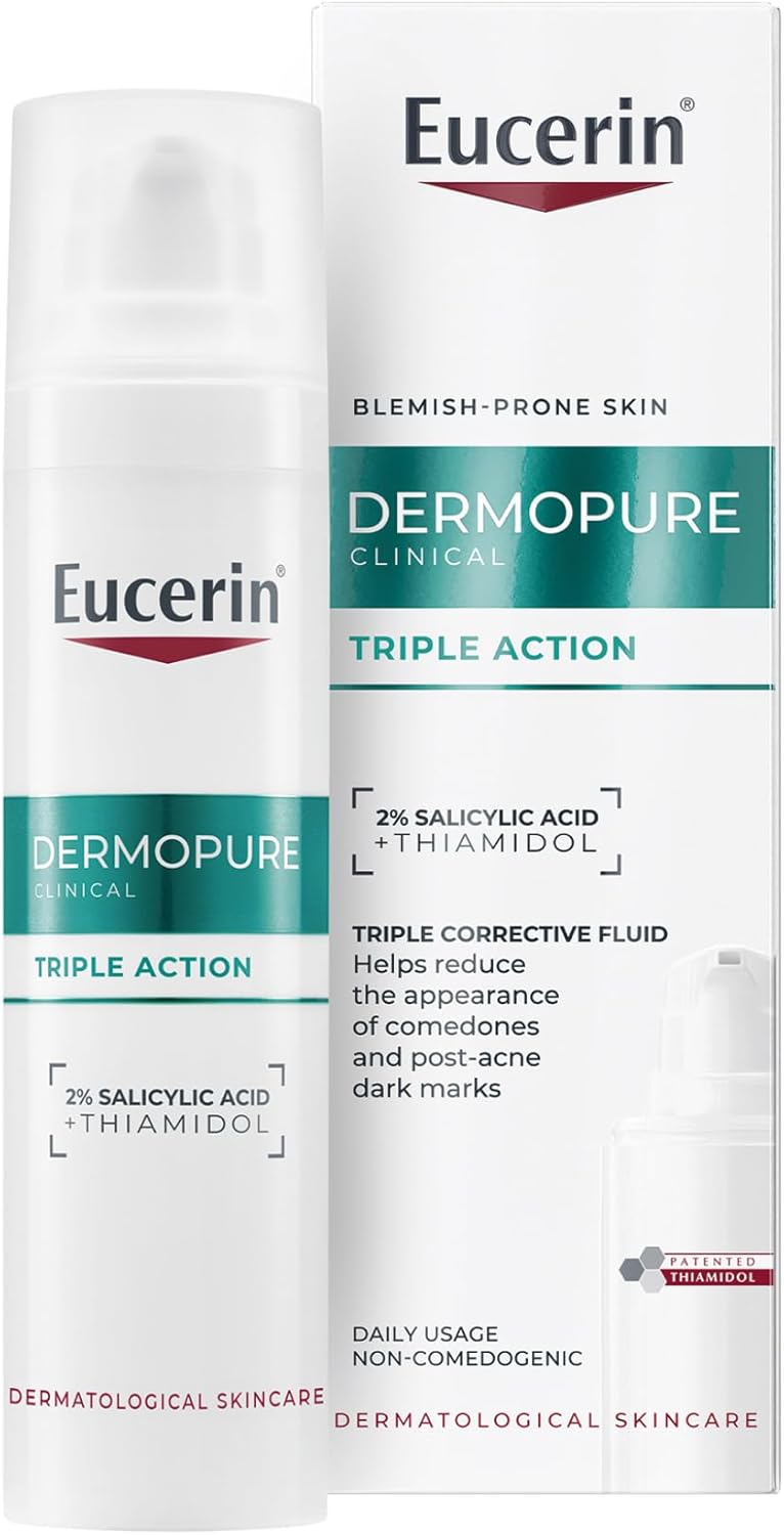Eucerin Dermopure Clinical Triple Action Fluid 40ml, Face Serum with Salicylic Acid & Thiamidol, Imperfection and Acne Treatment, Exfoliator for Blemish-Prone Skin