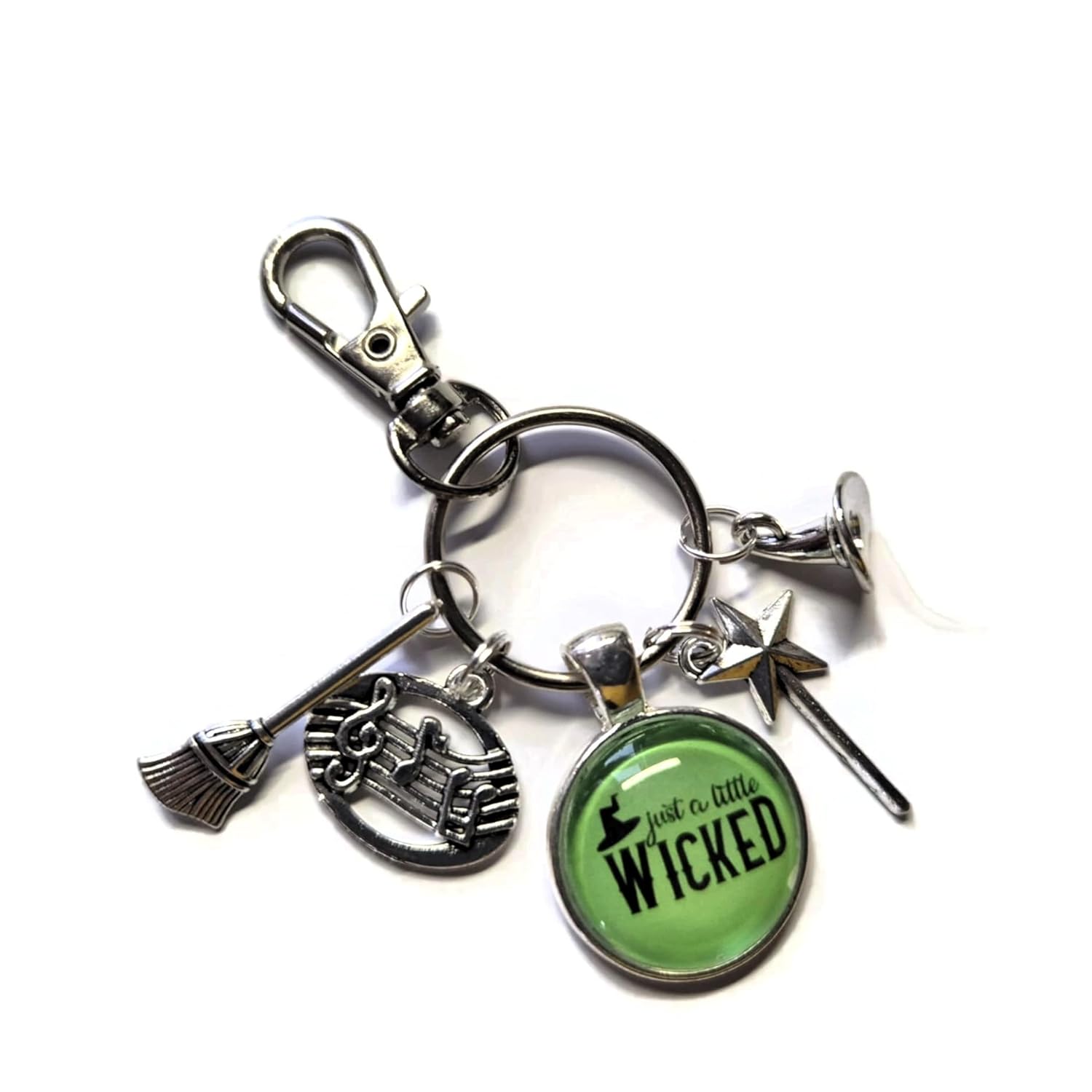 Just a little WICKED 20mm handmade glass cabochon bag clip keyring gift, oz witch novelty birthday halloween Xmas present, witches party bag favors