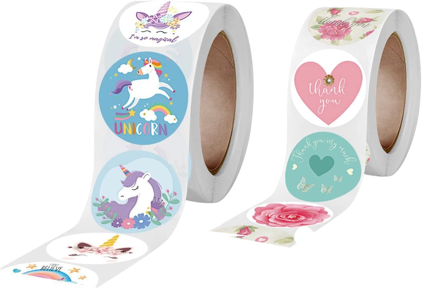 GWAWG 1000PCS Round Stickers Various Different Cute Animals Flowers Cartoons Self Adhesive Stickers Kids Party Gifts (Flora)