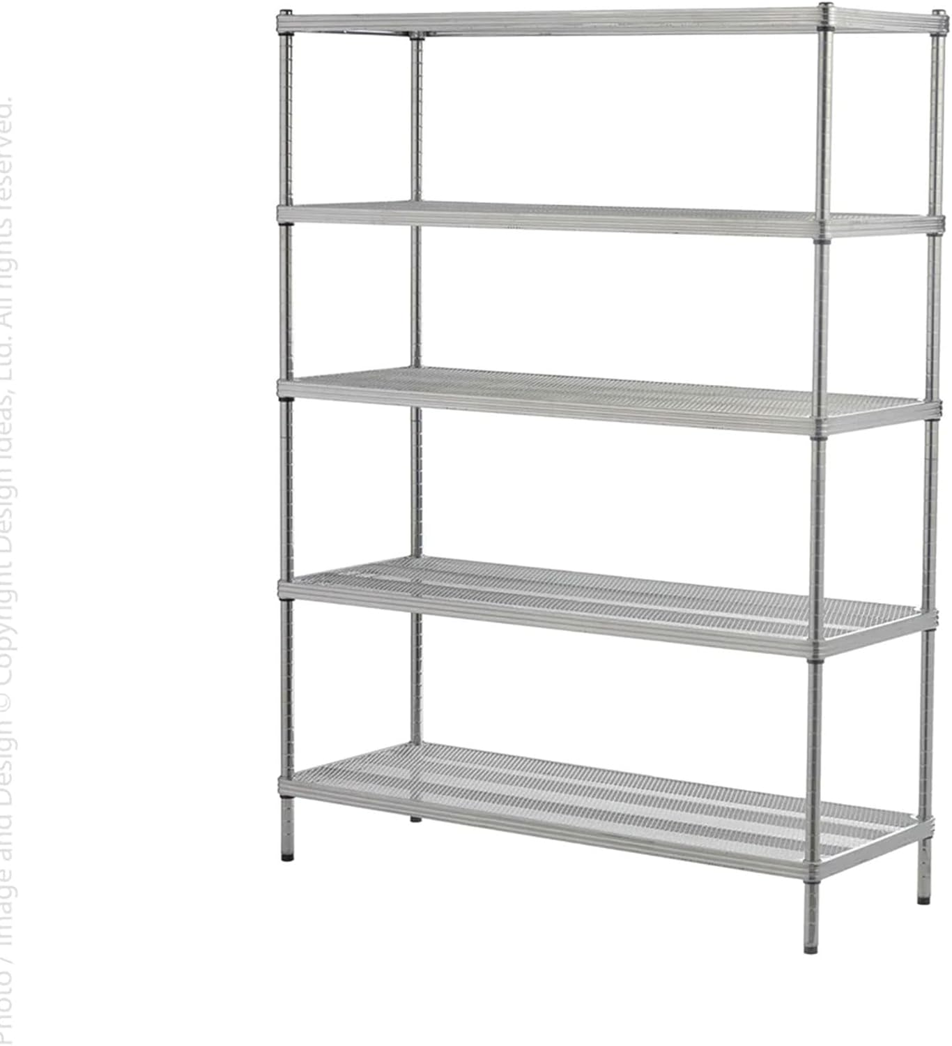 Design Ideas MeshWorks 5 Tier Full Size Metal Storage Shelves for Kitchen, Office, and Garage Organization with Locking Clips, Silver