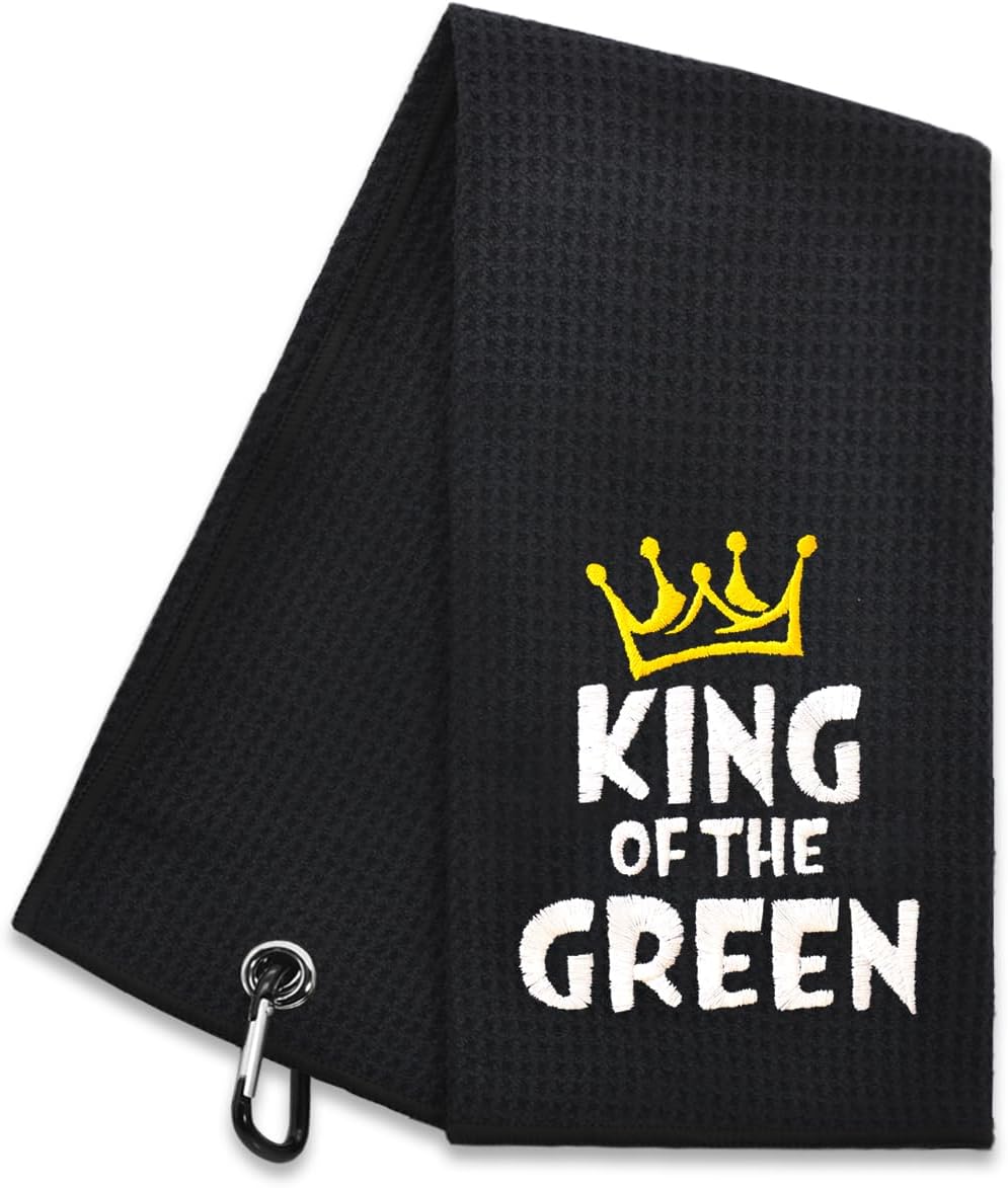 Hafhue King of The Green Embroidered Golf Towel, Men Golf Towel Gift, Golf Accessories for Men, Golf Gift for Man Brother Dad, Retirement Birthday Gifts for Man Boss Golf Fans Golfer