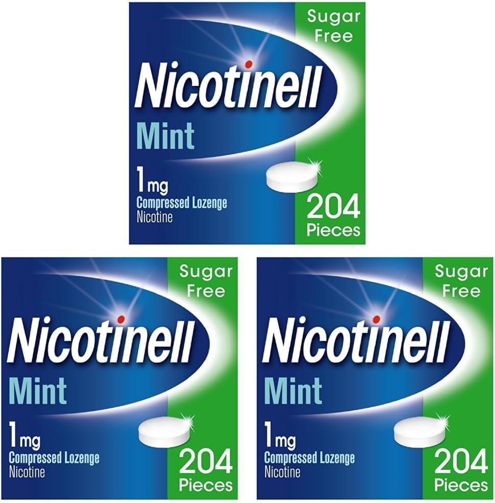 Nicotinell Mint Lozenge 1mg (204 Lozenges), Stop Smoking Aid, Sugar Free Nicotine Lozenges, Fresh Mint Flavour, 1mg Regular Strength for Light Smokers, Quit Smoking Aid (Pack of 3)