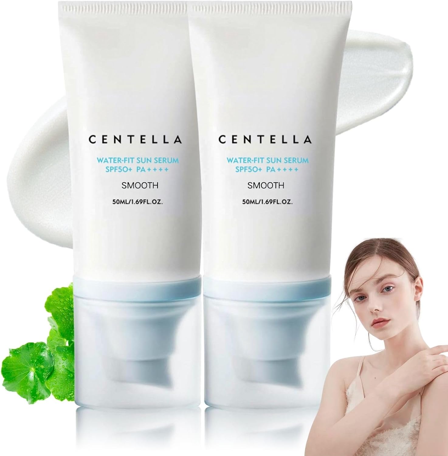 2PCS Madagascar Centella Sunscreen SPF 50 Face, Centella Moisturiser with SPF50, Water-Fit Sun Serum Hydrating Daily Sun Cream SPF 50, Light & Non Greasy, Broad Spectrum UV Protection