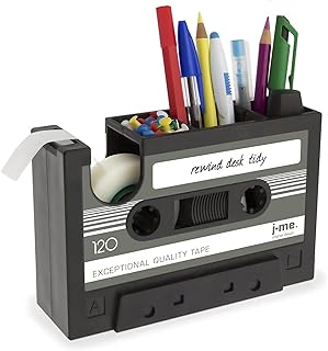 Cassette Tape Dispenser Pen Holder Vase Pencil Pot Stationery Desk Tidy Container Office Stationery Supplier Gift (Black)