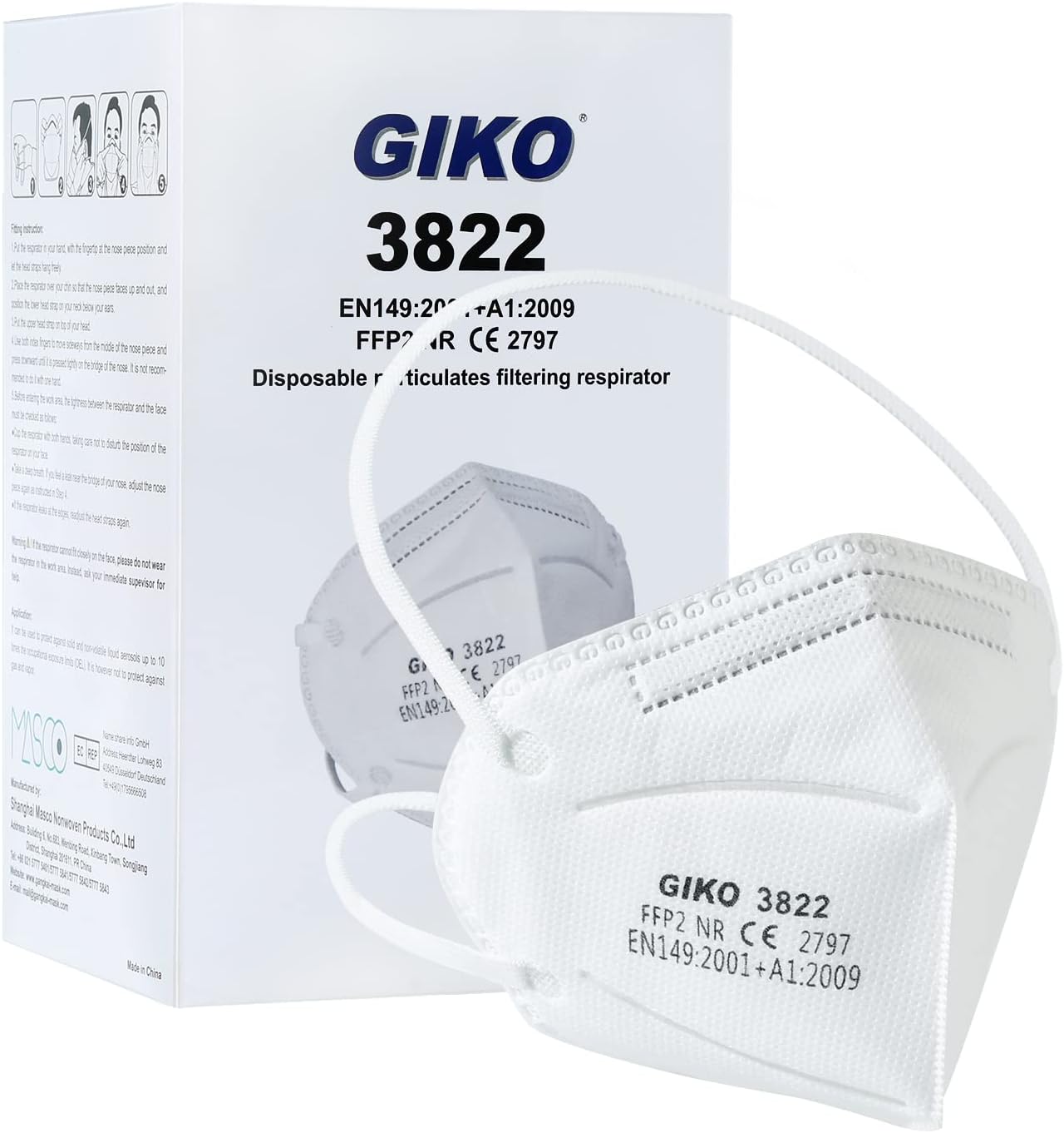 GIKO FFP2 Masks Pack of 50 CE Certified FFP2 Respirator Mask 5-Layer Protective Face Masks, White