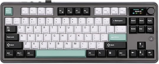 Ajazz AK870 87 Keys Gasket-Mounted Wireless Gaming Keyboard with Hot Swap Screen & Knob, BT5.0/2.4GHz/USB-C Mechanical Keyboard, with 5-Layer Padding for Win/Mac (Black, Maillard Switch)