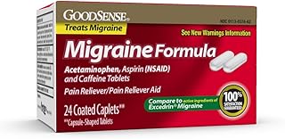 GoodSense Migraine Formula Caplets, Acetaminophen, Aspirin (NSAID) and Caffeine Tablets, Migraine Pain Relief, 24 Count