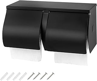 Double Roll Toilet Paper Holder Dispenser with Shelf Storage-Commercial 2-Roll Side by Side Stainless Steel Toilet Tissue Holder/Dispenser Wall Mount for Bathroom/Restroom(Black