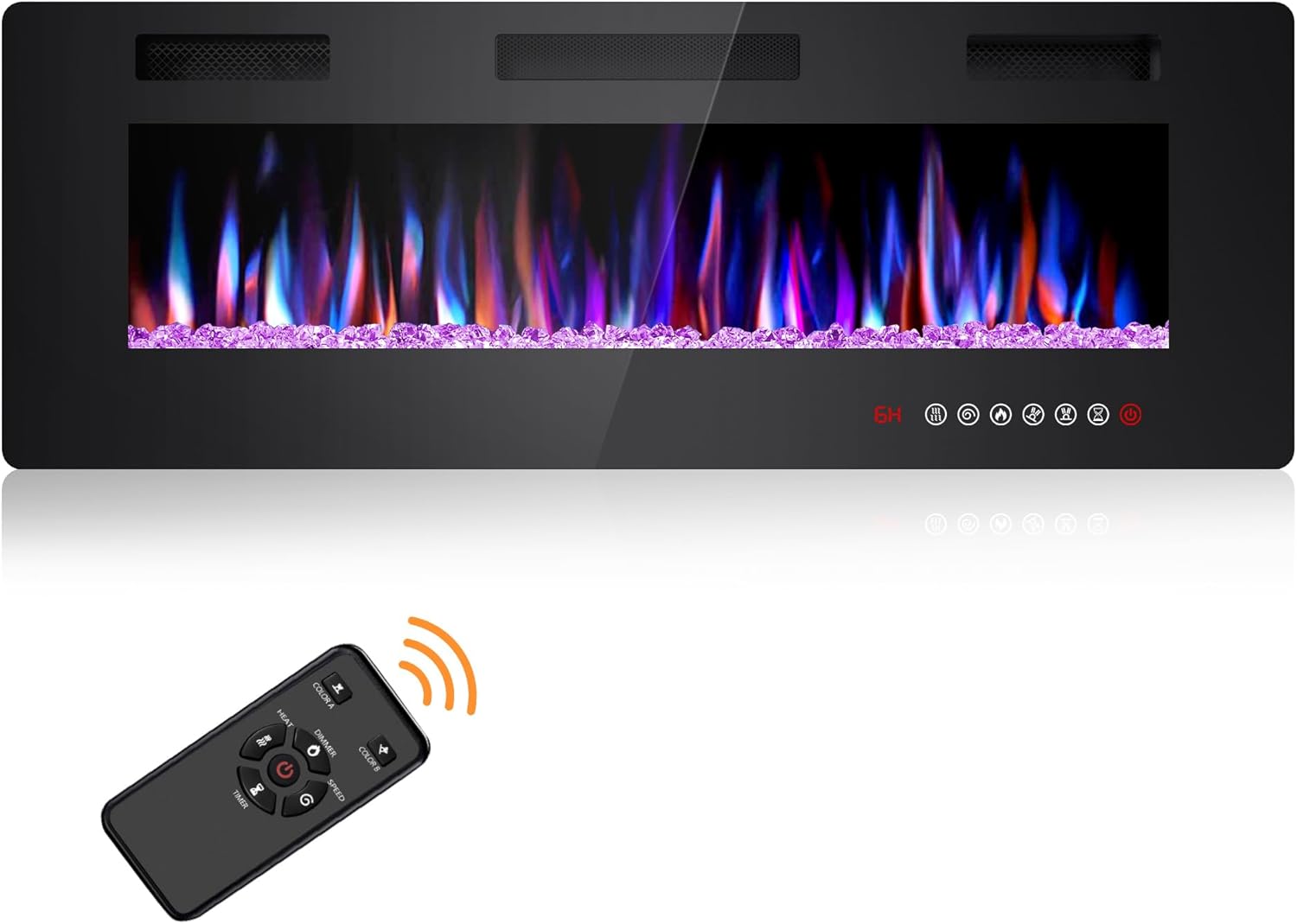 Joy Pebble 50 Inch Electric Fireplace Inserts, in-Wall Recessed and Wall Mounted 750/1500W Fireplace Heater, Touch Screen, Remote Control with Timer, Adjustable Flame Color and Speed