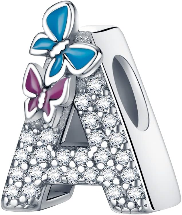 Complete A~Z Alphabet Charm Letter Beads Solid 925 Sterling Silver with Cubic Stones Flower Butterfly fits European Bracelets Necklace Women Jewelry Gift Options