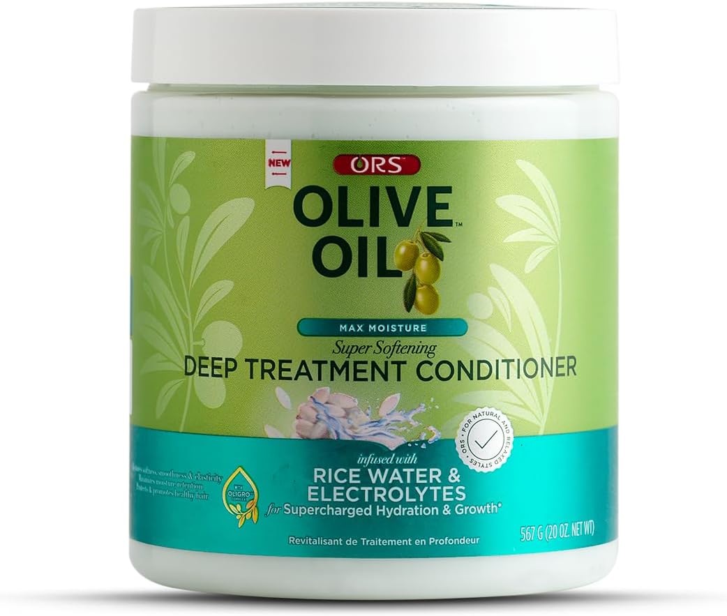 ORS Olive Oil Max Moisture Super Softening Deep Treatment Conditioner with Rice Water, Relaxed Hair (567ml, 20oz)