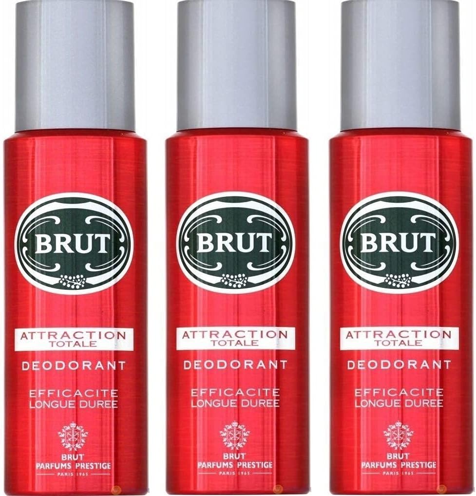 Brut Attraction Totale Mens Gents Deodorant Spray 200 ml 3 Pack