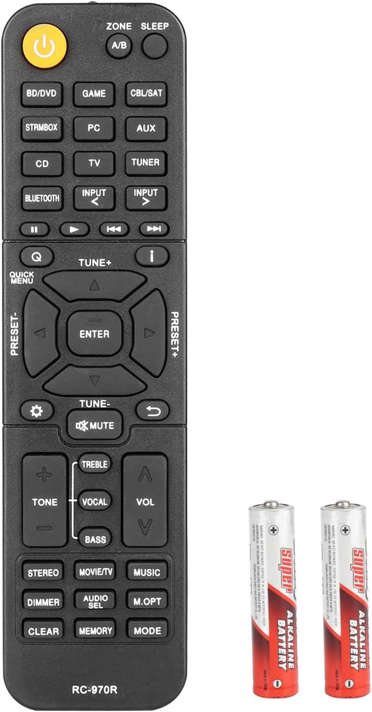 RC-970R RC970R Remote Control Compatible with Onkyo AV Receiver HT-R398 TX-SR393 HT-S3910 TX-SR494 HTR398 TXSR393 HTS3910 TXSR494 Replacement Controller with Batteries