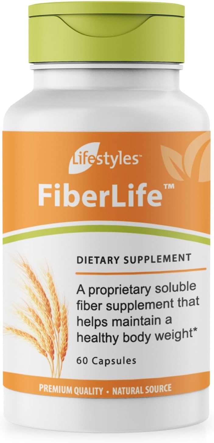 Lifestyles FiberLife Supplement – Soluble Fiber for Digestive Health & Cholesterol Support with Konjac, Guar Gum, Xanthan Gum, and Cinnamon – Made in Canada – 60 Capsules