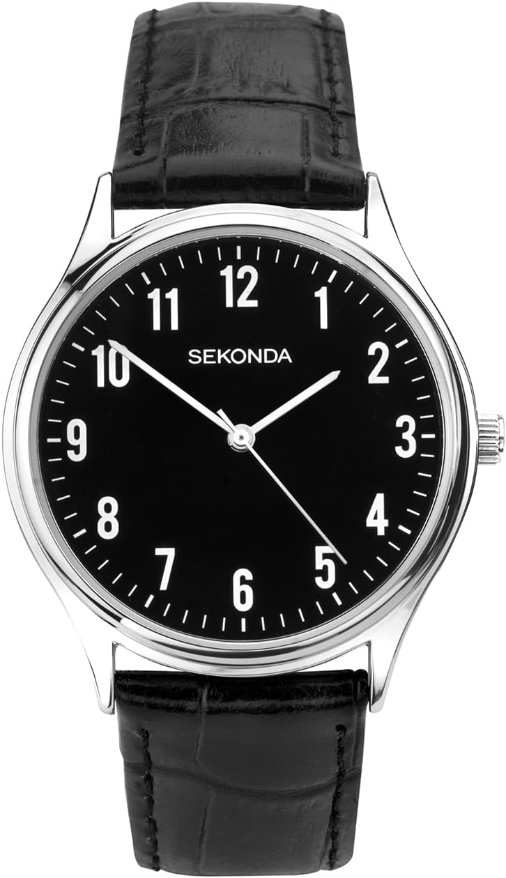Sekonda Mens 40mm Evans Classic Three Hand Analogue Quartz Watch Alloy Case with Black Leather Strap