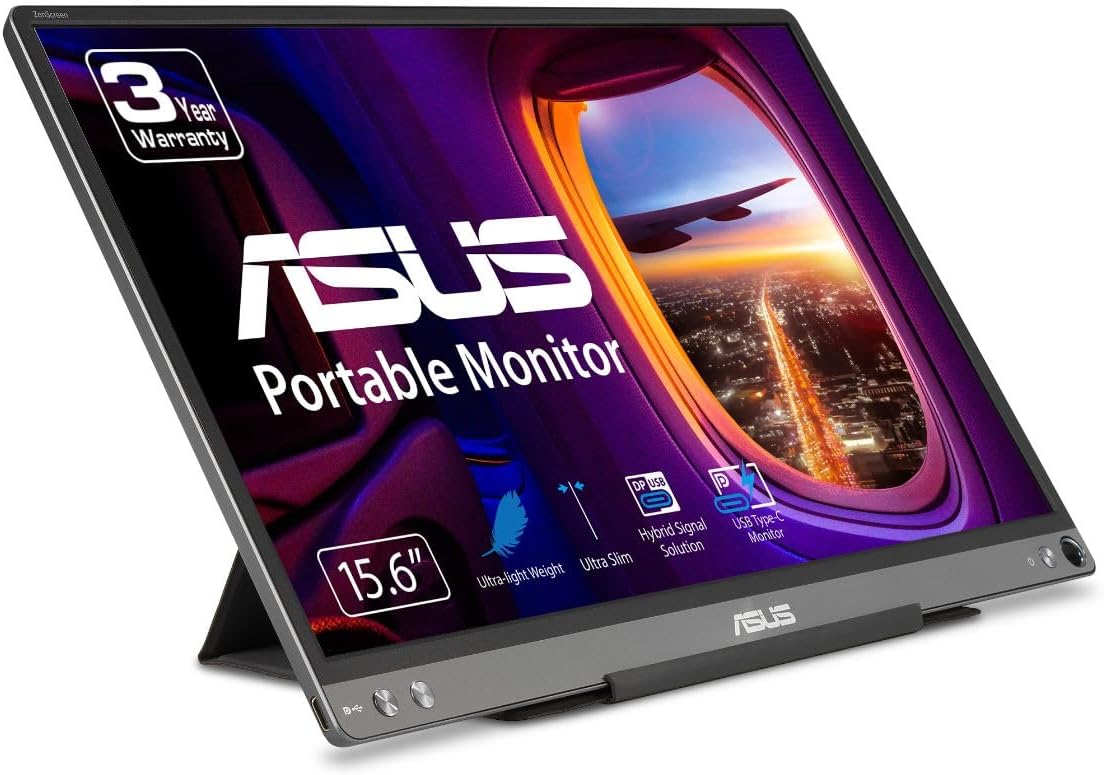 ASUS ZenScreen 15.6” 1080P Portable USB Monitor (MB16ACE) - Full HD (1920 x 1080), IPS, USB Type-C, Eye Care, Anti-Glare Surface, Lite Smart Case, External screen for laptop, 3-Year Warranty,Dark Gray