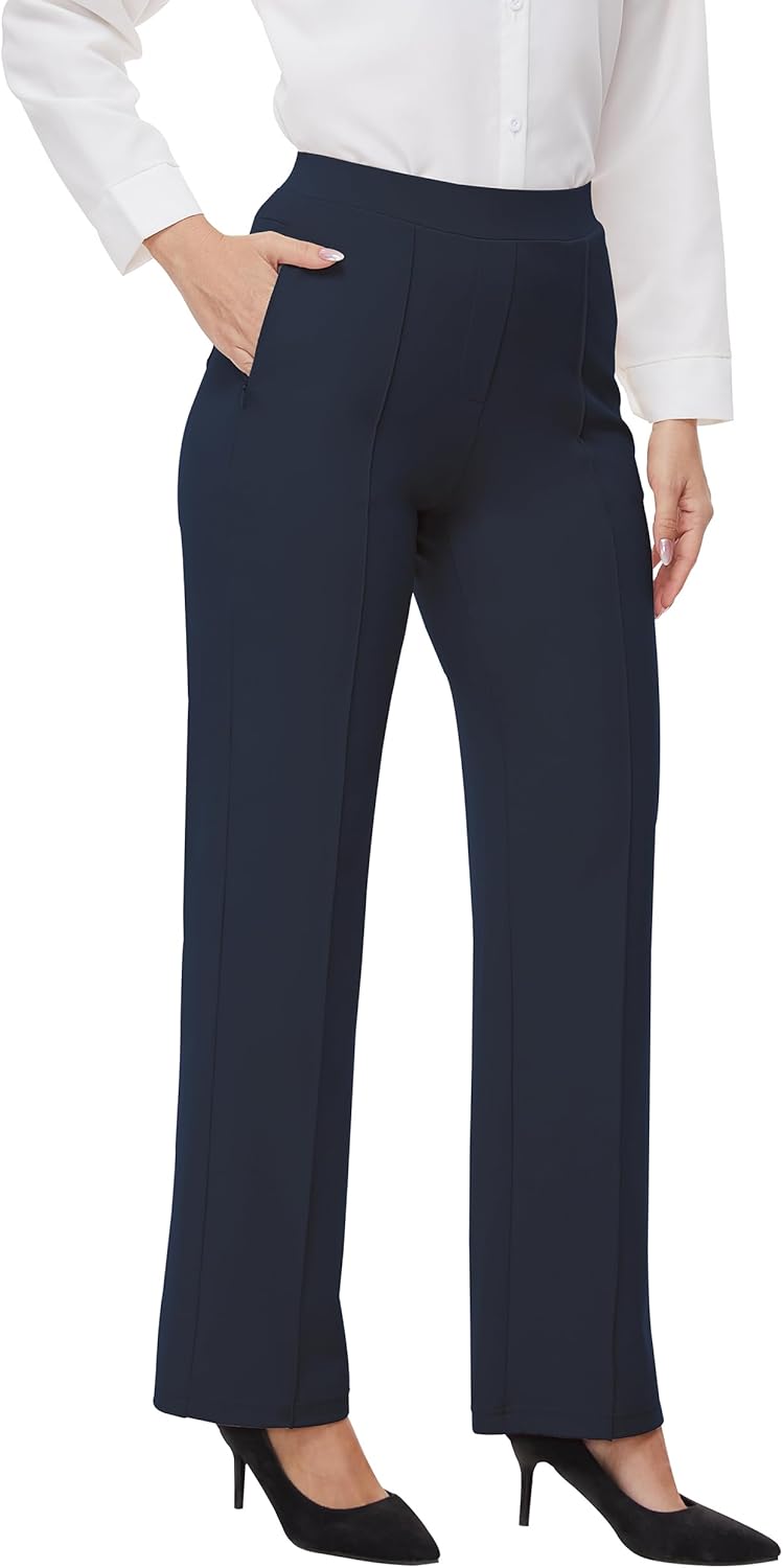 Women’s 27"/29"/31" Wide Leg Pull On Loose Yoga Gym Pants, High Waist Tall, Petite, Regular Work Business Slacks