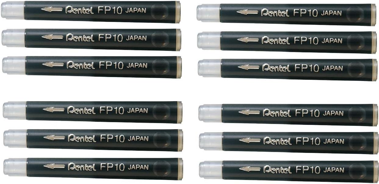 Pentel Arts Pocket Brush Refills, Black Ink, Value Set of 12