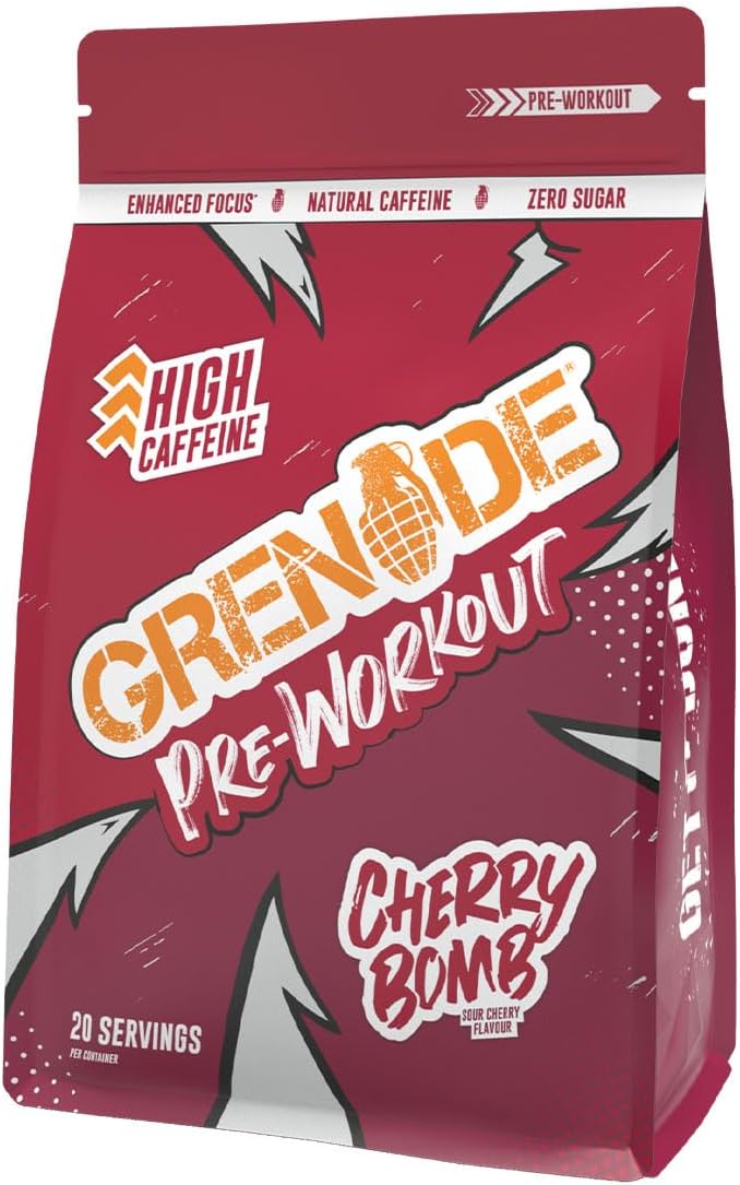 Grenade High Caffeine Pre Workout Powder with Natural Caffeine, Citrulline, Beta Alanine, Tyrosine & Betaine (20 Servings) - Cherry Bomb, 330 g (Pack of 1)