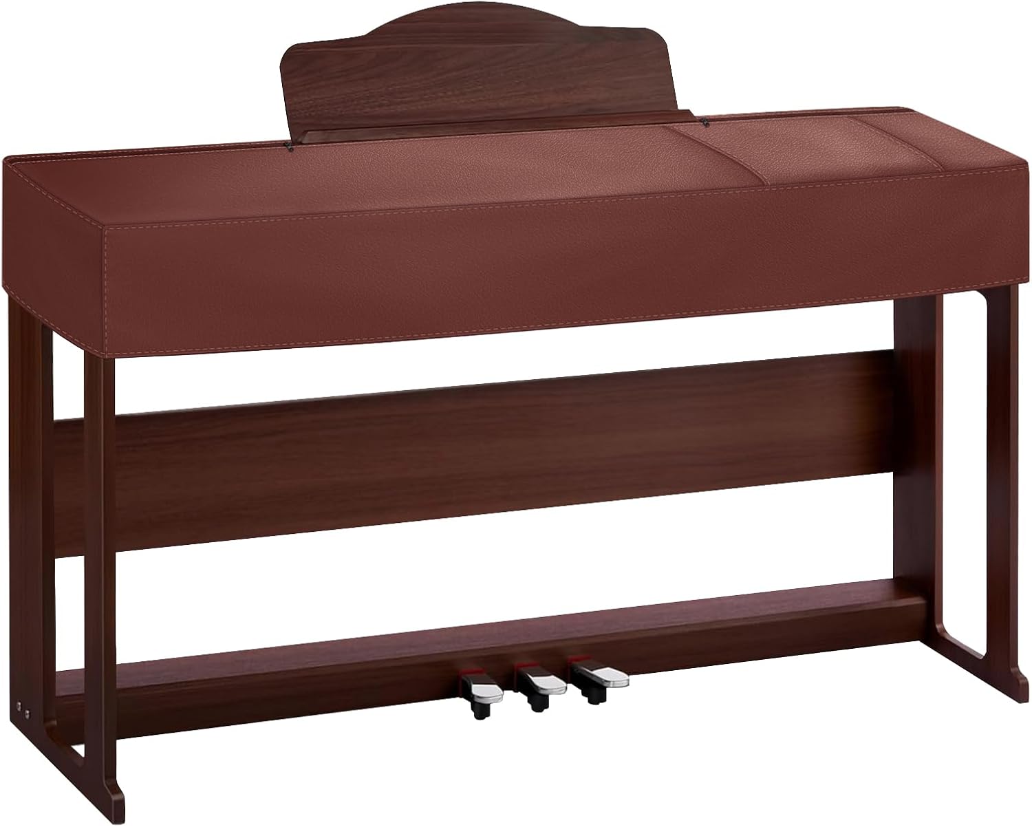 Explore Land 88 Keys Digital Piano Dust Cover with Music Stand Opening and Pockets - Waterproof Leatherette Electronic Keyboard Cover Fits for Most Piano(Burgundy)