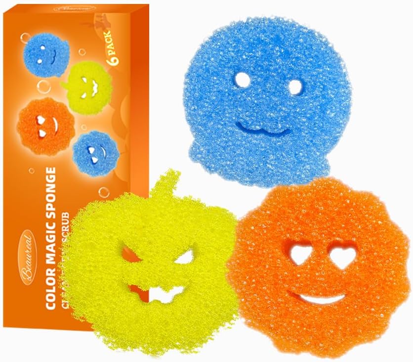 6 Pcs Scrubber Color Sponges,Non-Scratch Cleaning Sponges Kitchen,Temperature Controlled Kitchen Sponge for Washing Dishes,Household Bathroom Odor Resistant Scrubber-Bpa Free