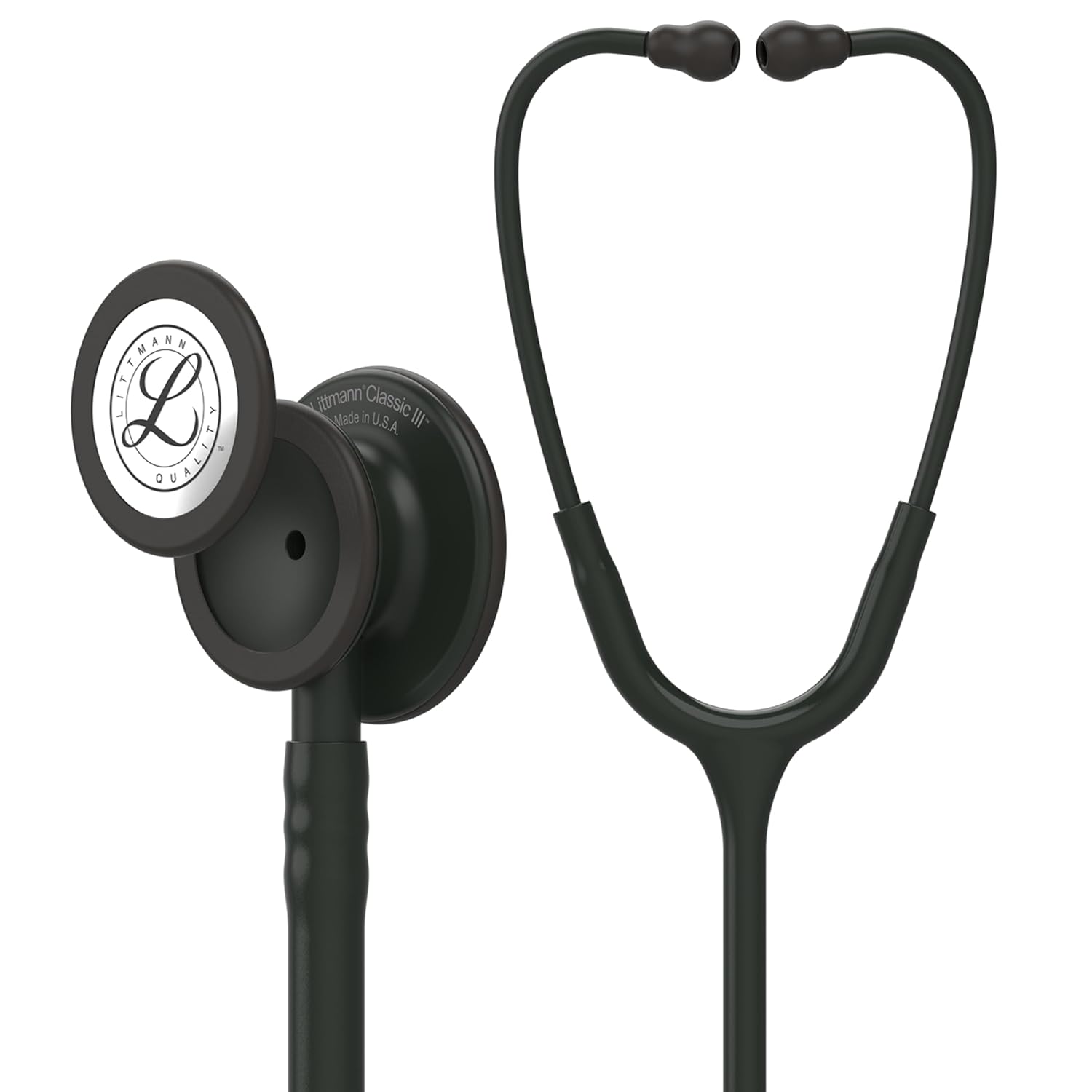 3M Littmann Classic III Monitoring Stethoscope, 5803, More Than 2X as Loud, Weighs Less, Stainless Steel Black-Finish Chestpiece, 27' Black Tube, Stem and Headset