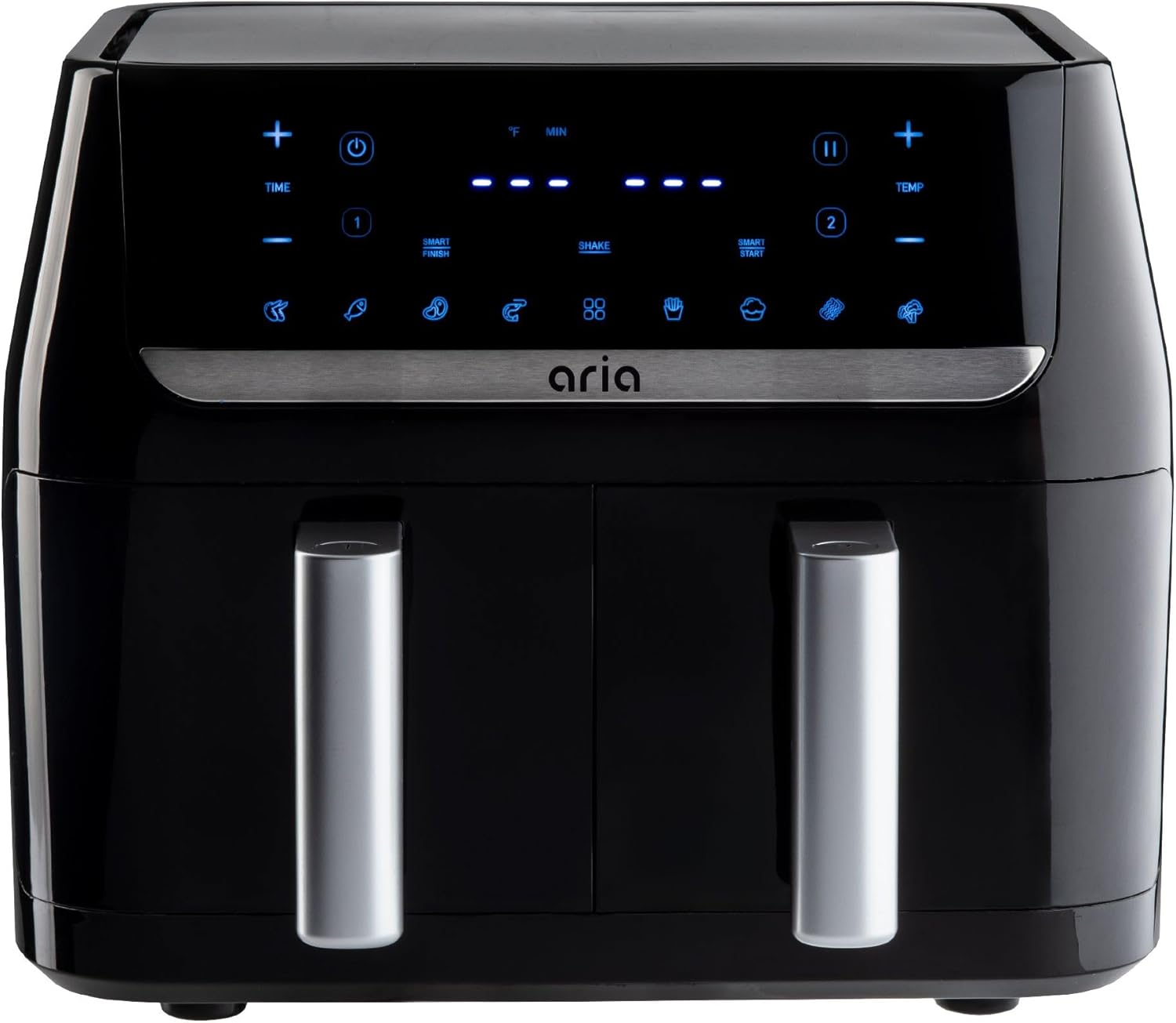 Aria 10Qt Dual Air Fryer with 2 Baskets, Smart Sync Dual Air Fryers, Easy Clean Dishwasher Safe Double Basket, Large Sized for Family Meals, XL Touchscreen Display, 8 Meal Presets, Black
