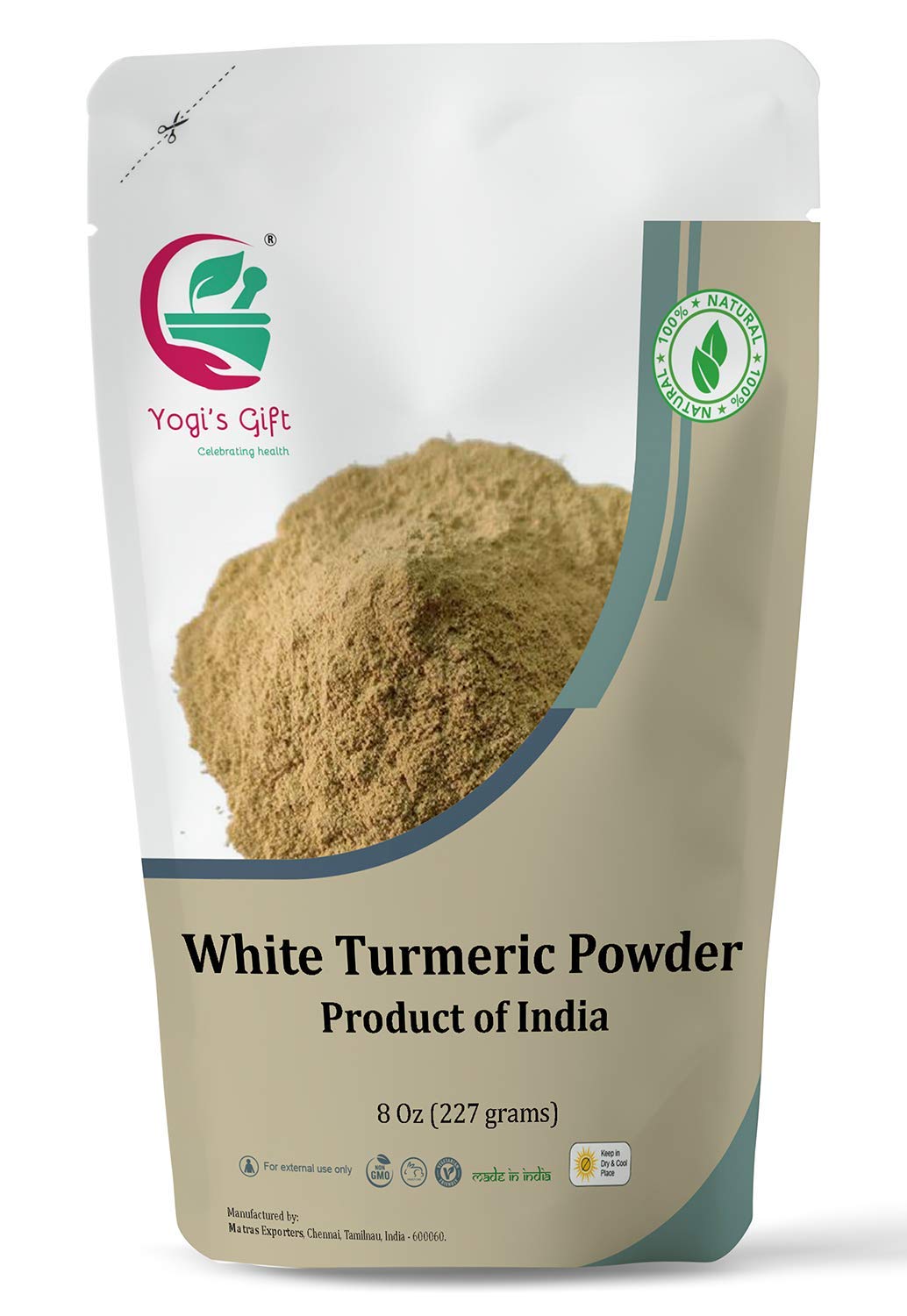 White Turmeric Powder for Skin Care | 8 oz | No staining | aka Kapoor Kachri & Hedychium Spicatum | 100% Herbal Skin Care by Yogi’s Gift