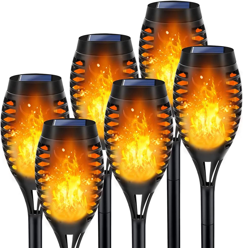 Outdoor Solar Lights, 6Pack Solar Torch Light with Flickering Flame, Garden Lights Waterproof for Outdoor Decor, Flame Torches for Outside, Luces Solares para Exteriores Pathway Yard Garden Decor