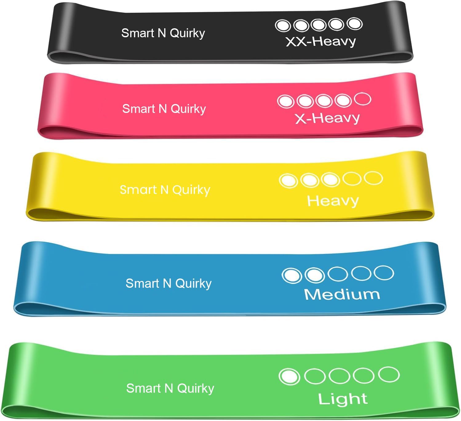 Resistance Bands Set of 5 – Premium Skin-Friendly Loops with 5 Resistance Levels for Home, Gym, Yoga, & Strength Training – Includes Carrying Case