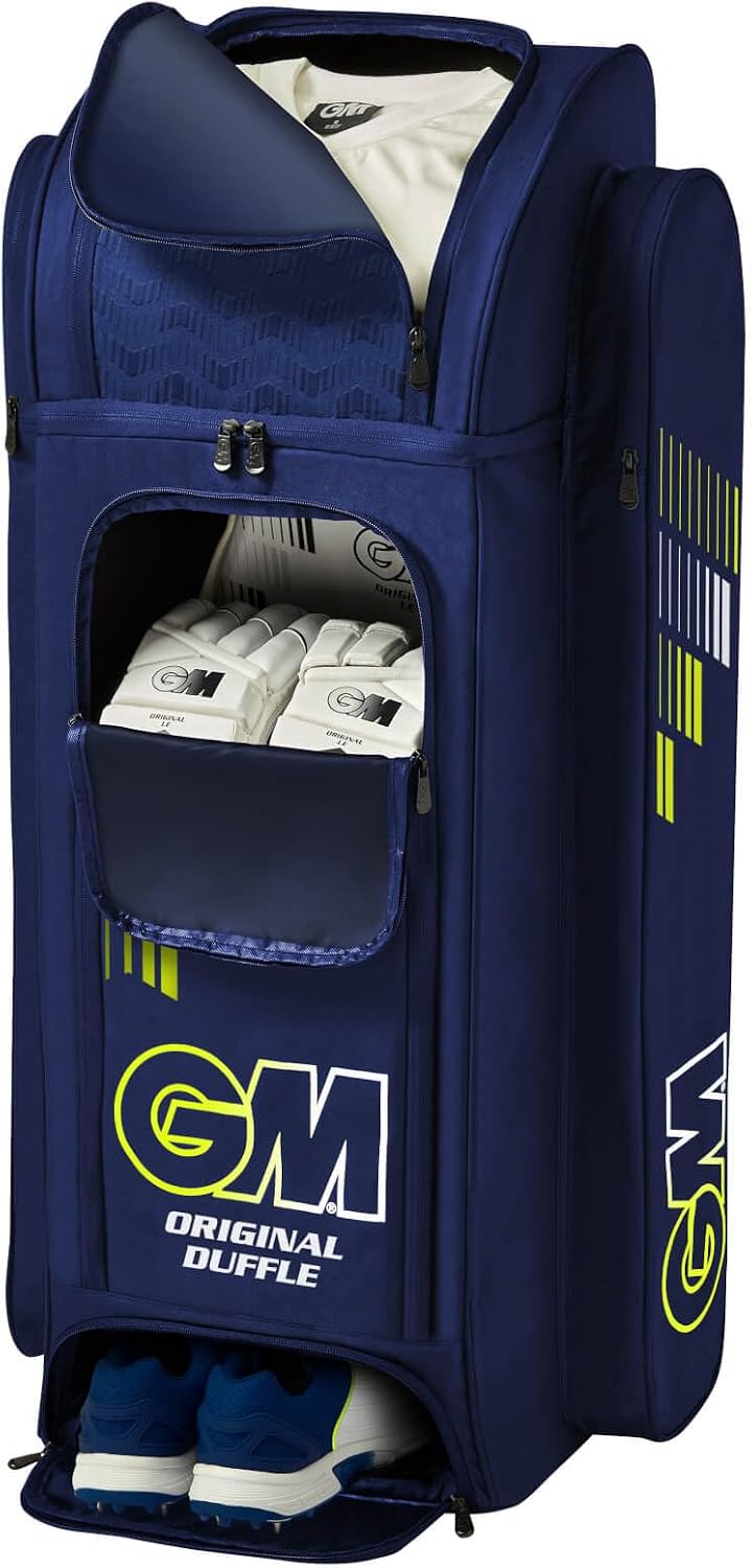 Gunn & Moore GM Cricket Duffle Duffel Bag | Tough 600 Denier Polyester | Small, Medium, Large or Extra Large | Blue, Blue & Red, Black & Blue or Black, Cyan & Fluro
