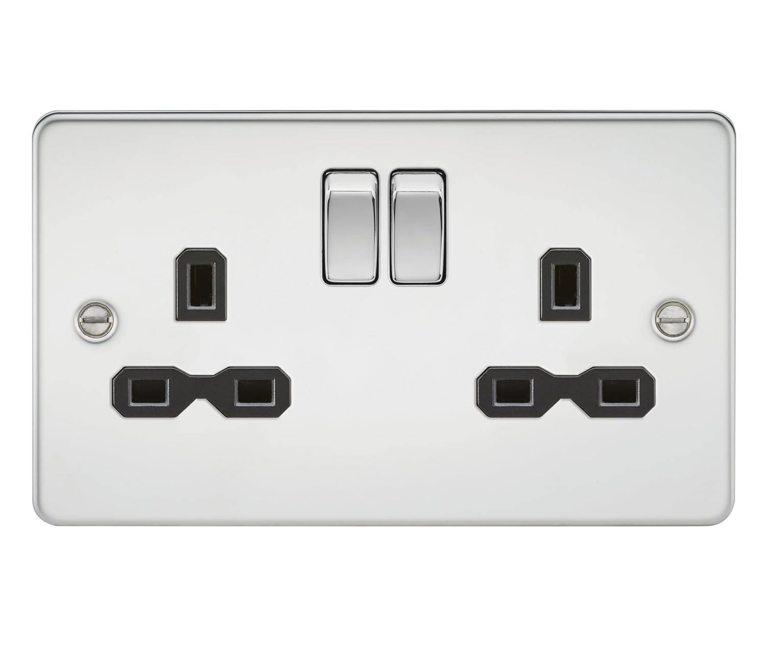 Knightsbridge FPR9000PC Flat Plate DP Switched Socket, Polished Chrome with Black Insert, 13 A, 2G
