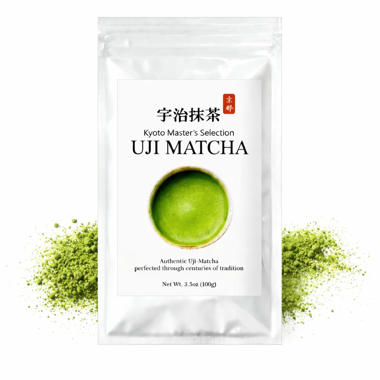 JEAU CHAU Premium Uji Matcha Powder from Kyoto, Japan (3.5oz/100g. 50 servings per bag) Vivid Green Ceremonial Quality Taste, for Lattes & Baking