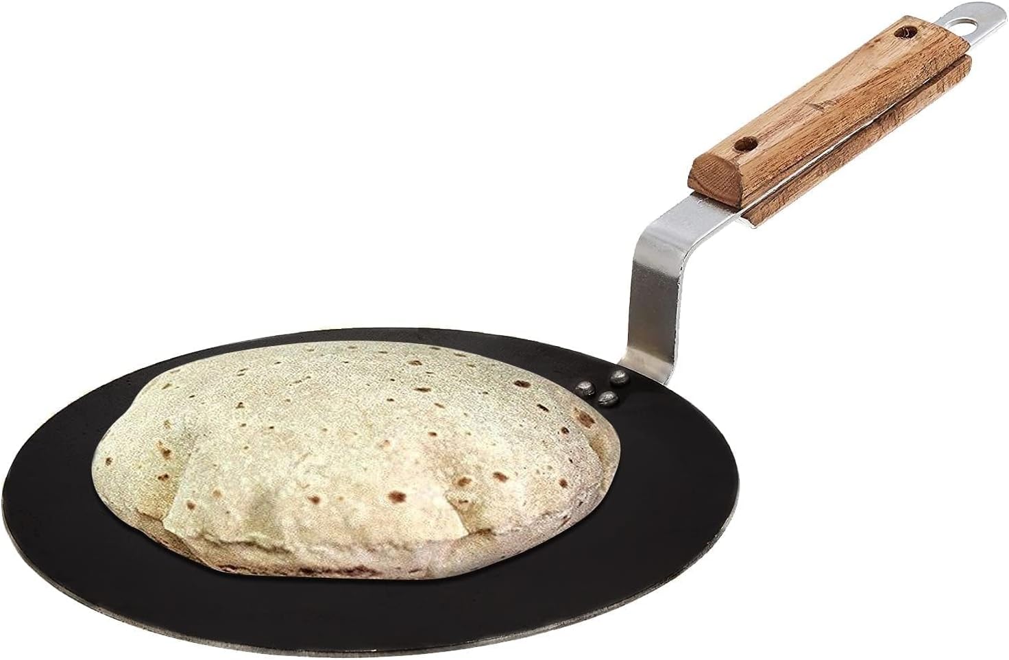 Iron tawa for Roti,Chapati,Dosa Loha Tawa with Wooden Handle Premium, 100% Toxin-Free, Long Lasting, Black