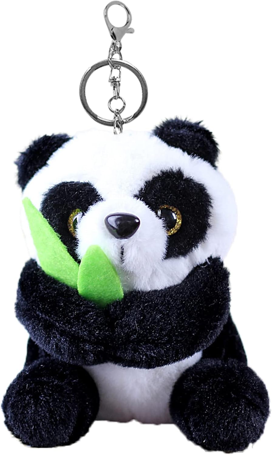 zhidiloveyou Panda Plush Keychain Toy Small Panda Stuffed Animal Pendant for Backpack, 4 inch