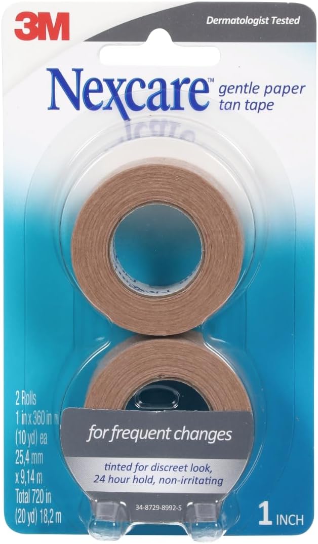 Nexcare Gentle Paper First Aid Tape T781-2PK, Tan, 1 in x 10 yds