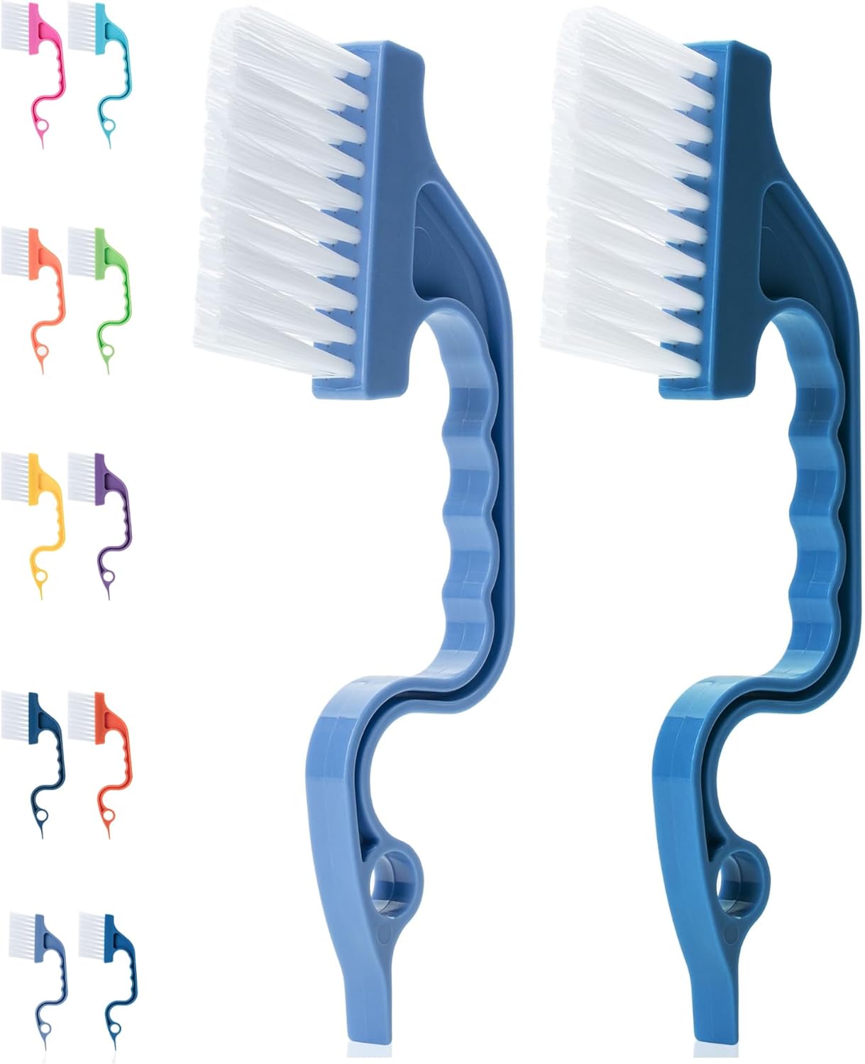Slick- Window Track Cleaning Brush, 2 Pack, Blue Ergonomic Handle, Built-in Scraper, Multipurpose, Window Track Cleaning Tools