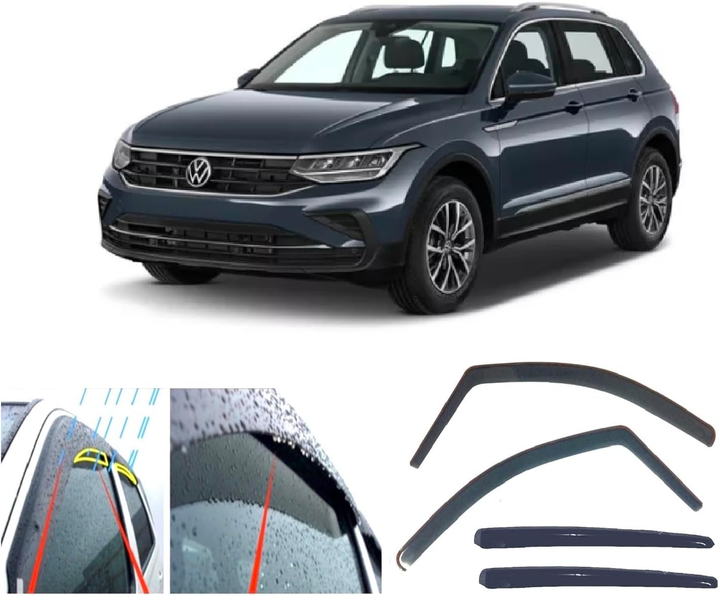 AC WOW 4x Rain Guards Wind Deflectors for VOLKSWAGEN Tiguan (AD/BW) 2016 2017 2018 2019 2020 2021 2022 2023 2024