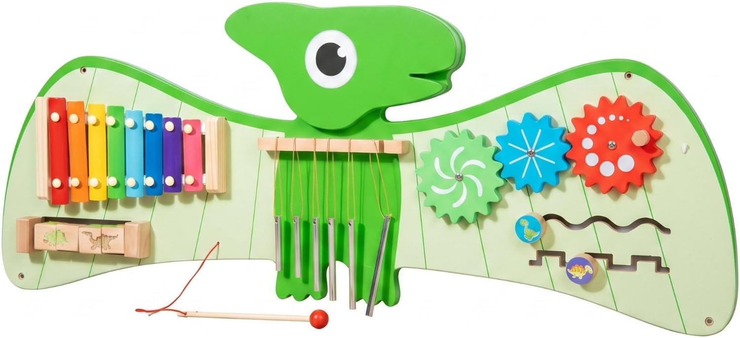 Wall-Mounted Busy Board Hands-on Wooden Busy Board Fine Motor Wooden Sensory Wall Panel for Early Childhood, Play, Decoration, Pterodactyl Wall Game