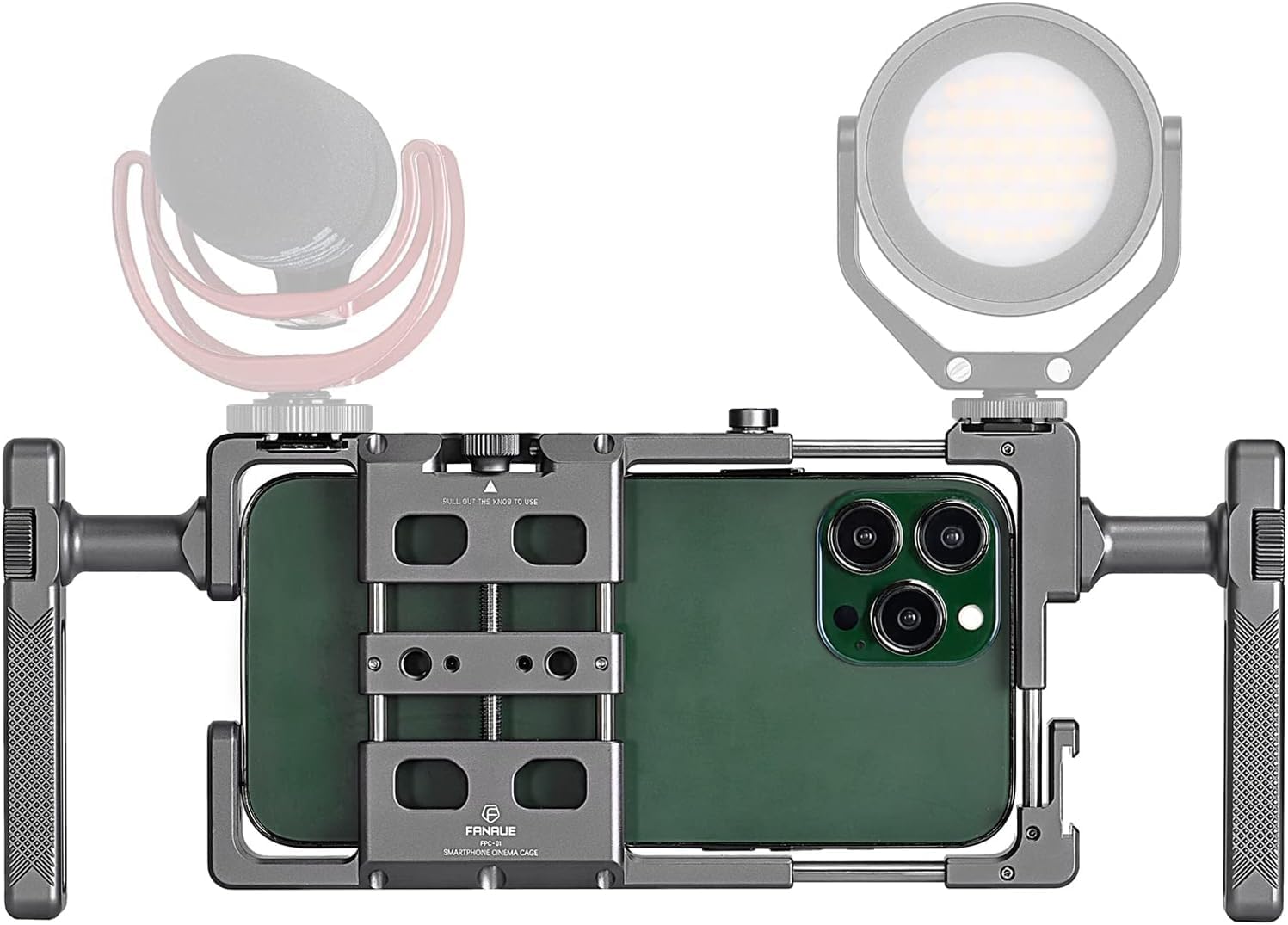 FANAUE Smartphone Video Rig with Handle, LINO Filmmaking Case Aluminum Alloy Phone Video Stabilizer Grip Tripod Mount for Video Maker Videographer with Cold Shoe for iPhone 15/14/13/12/ Pro Max