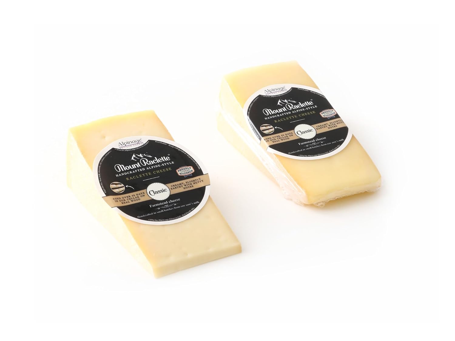Alpinage Mount Raclette Cheese 2-Pack | (2) 8 oz Wedges | Wisconsin-Made Handcrafted Alpine-Style Raclette Cheese - Creamy, Nutty & Earthy