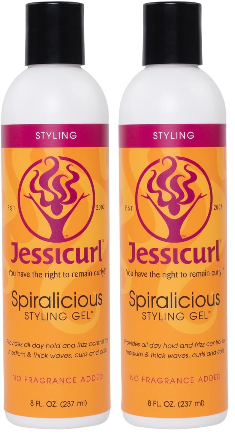 Jessicurl Spiralicious Gel, 8 Fl oz - Hair Gel for Curly Hair and Frizz Control, No Fragrance Added, for all hair types (Pack of 2)