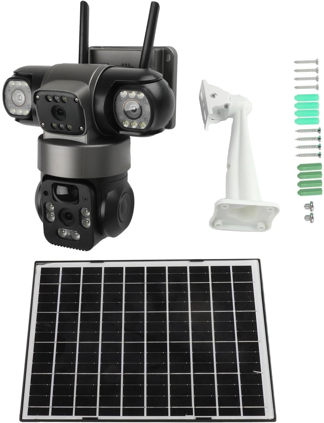 Gdfnmogo Solar Powered Security Camera, Outdoor PTZ Dual Lens WiFi Camera, With 8000MAh Battery Color PIR Motion Detection, 2K Resolution 360 Degree Pan Tilt(Black)