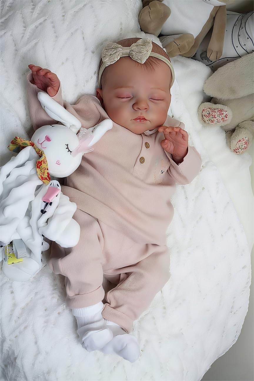 Pinky Reborn Baby Dolls Sleeping Girl 19 inch 48 cm Reborn Doll with Painted Hair Soft Cloth Body Magnetic Pacifier Birthday Gifts Toys