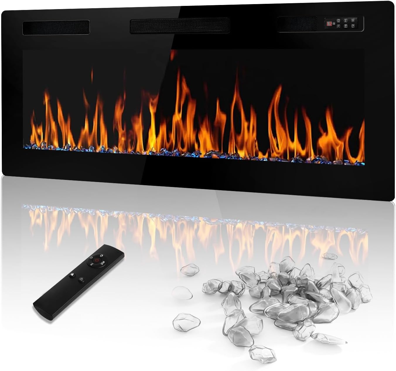 40 inch Electric Fireplace Recessed and Wall Mounted,750/1500W Fireplace Heater and Linear Fireplace with Timer,Remote Control,Adjustable Flame Color and Speed