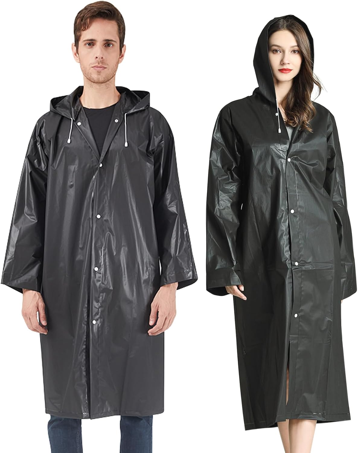 EVA Rain Ponchos for Adults, 2 Pack Reusable Raincoats with Hoods and Sleeves Lightweight Rain Jacket