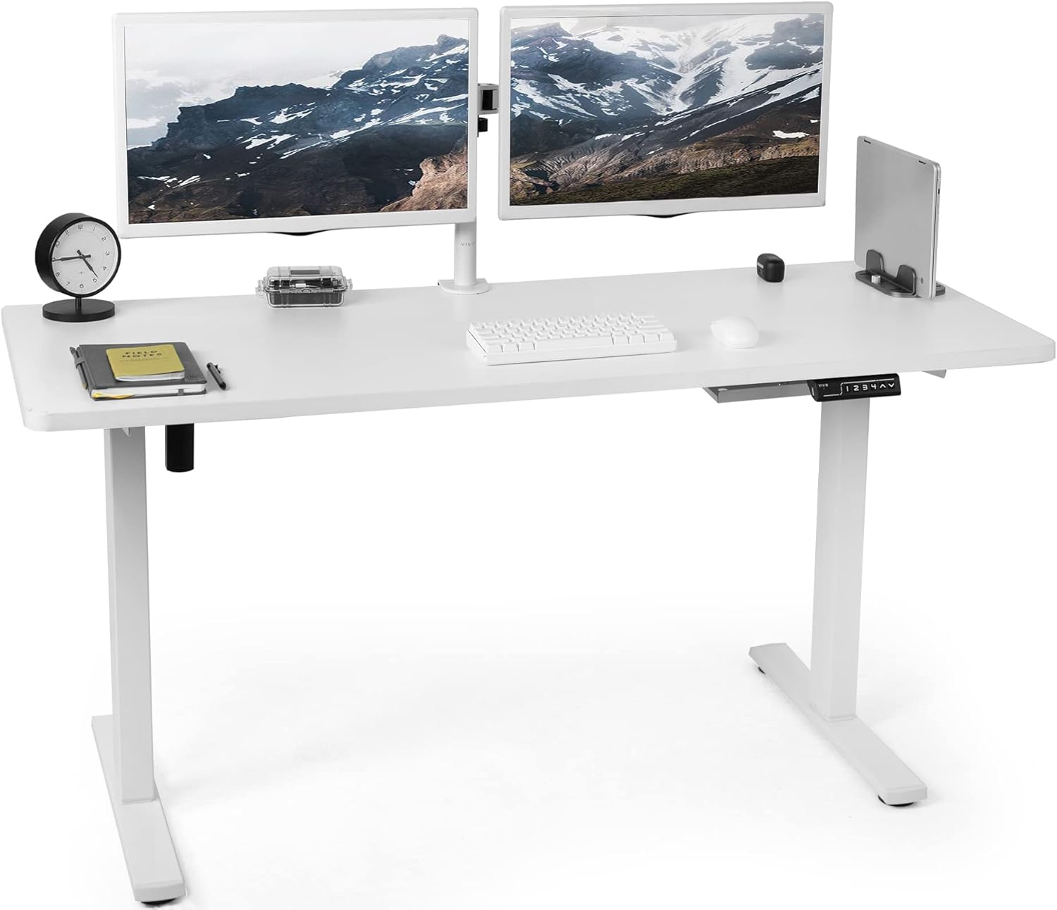 VIVO Electric 60 x 24 inch Standing Desk Workstation, Memory Controller Height Adjustment, 1B Series, One-Piece White Top, White Frame, DESK-KIT-1W6W