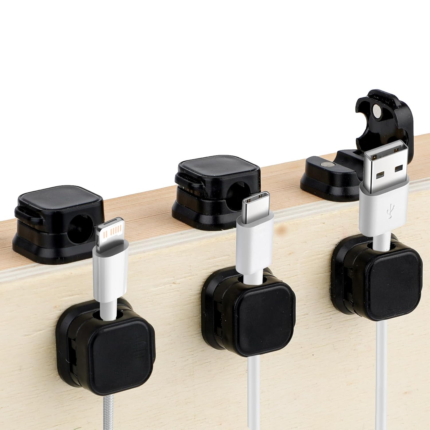 6 Pcs Magnetic Cable Clips, Charger Cord Organizer Holder Phone Charging Cable Holder Wire Management Organizer for Home Office Desk Car Bedroom Nightstand (Black)
